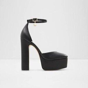 Aldo Jacey Black Platform Ankle Strap Heels Size 7M